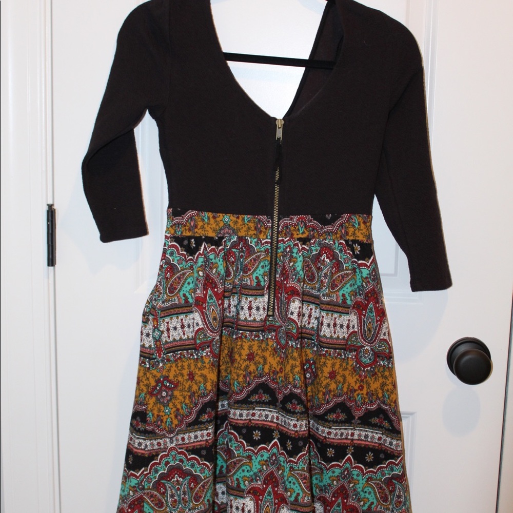 Black three-quarter sleeve empire waist dress
